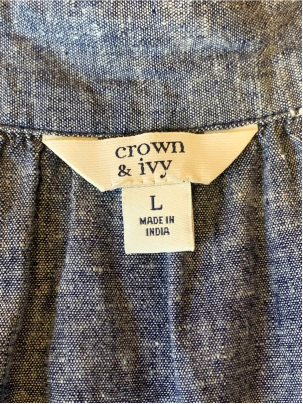 Crown & Ivy Top Large Blue Sleeveless Embroidered Trim and boho tie - Picture 2 of 7